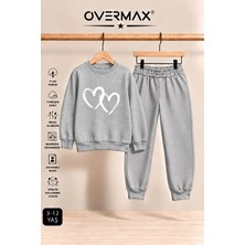 Overmax Çift Kalp Baskılı Çocuk Kapüşonsuz Sweatshirt Eşofman Takımı – 3-12 Yaş