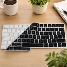Str Store Apple Magic Keyboard 2 Uyumlu A1644 Klavye Koruyucu – Türkçe Q Silikon Kapak – Ultra Ince 0,3mm – Toz, Sıvı & Kir Koruma – Şeffaf/siyah
