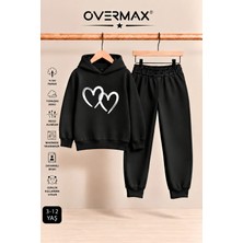 Overmax Çift Kalp Baskılı Çocuk Kapüşonlu Sweatshirt Eşofman Takımı – 3-12 Yaş