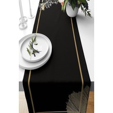 Str Store Pelangi Siyah Yaprak Leke Tutmaz Kumaş Salon Mutfak Masa Değişik Ranır Modelleri Runner, Siyah-Gold 40 x 140