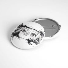Beyaz Penguen Anime Siyah Beyaz - 58MM Rozet - No.02