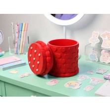 Bin1çeşit 3D Baskı Kabartma Kalp Desenli Kapaklı Kalemlik - Masaüstü Organizer - Kırmızı