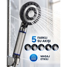 Mabelme Store Siyah Filtreli Duş Başlığı 5 Farklı Su Akışı Masaj Etkili Klor ve Kireç Filtreleme - Lisinya