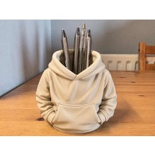 Bin1çeşit 3D Baskı Kapüşonlu Sweatshirt Kalemlik - Masaüstü Organizer-Bej