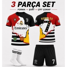 Yensa Ronaldo Tüm Takımlar Ortak Tasarım Siyah  Çocuk Futbol Forma Seti Çorap Hediyeli