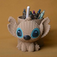Bin1çeşit 3D Baskı Knitted Kalemlik - Sevimli Karakterli Masaüstü Kalem Organizeri-Bej