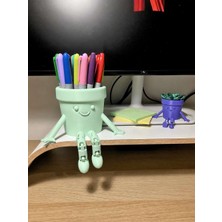 Bin1çeşit 3D Baskı Hareketli Gülen Kalemlik - Eklemli Masaüstü Organizer - Mint