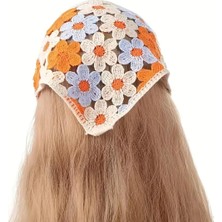 Trendlover Örgü Bandana, Turuncu Papatya DESENLI,%100 Pamuk, Kadın