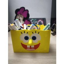 Bin1çeşit 3D Baskı Sevimli Kare Deniz Süngeri Figürlü Kalemlik - Masaüstü Organizer