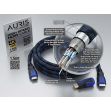Mabelme Store Auris ARS-HDMI01 4K Hdr High Speed Örgülü HDMI Kablo – 1.5 Metre - Lisinya - 987476-RST-OZD
