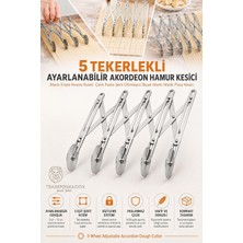 Str Store 5 Tekerlekli Ayarlanabilir Akordeon Hamur Kesici Mantı Erişte Kesme Ruleti Profesyonel Paslanmaz Çelik Pasta Şerit Dilimleyici Bıçak Mantı Matik Pizza Kesici 723414