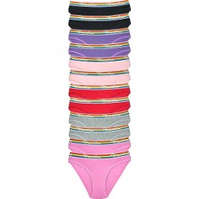 12 Adet Beli Renkli Lastik Pamuklu Kadın Slip Tutku Külot — Beden: M-L