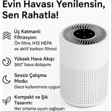 Str Store H13 Hepa Filtreli Hava Temizleyici, Aktif Karbon Filtreli, Sessiz ve Kompakt Tasarım, 360° Hava Dolaşımı