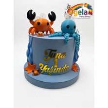 Ogela Party Sevimli Deniz Canlıları Temalı Kişiye Özel Isimli Maket Pasta - Yengeç & Ahtapot Figürlü Doğum Günü Pastası