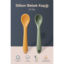 Wumboo 2'li Yumuşak Uçlu , Dişlik Özellikli Silikon Mama Kaşığı - Bebek Beslenme Kaşığı-Yeşil/turuncu