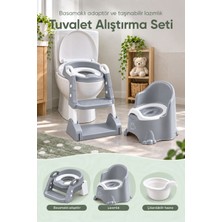 Wumboo 2'li Tuvalet Eğitim Seti- Basamaklı Klozet Adaptörü,taşınabilir Lazımlık -Alıştırma Seti- Gri