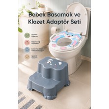 Wumboo Çocuk Tuvalet Alıştırma Seti-Mavi Kaydırmaz 2 Katlı Basamak&kulplu Süngerli Klozet Adaptörü-Tavşan