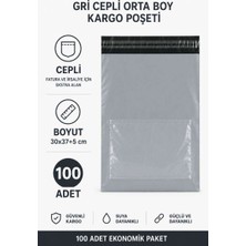 Bin1çeşit Gri Cepli Orta Boy Kargo Poşeti 30X37+5 cm 100 Adet