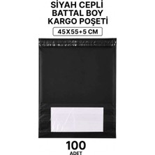Bin1çeşit Siyah Cepli Battal Boy Kargo Poşeti 45X55+5 cm 100 Adet