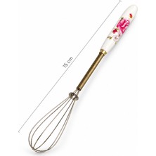 Çiçek Desenli Porselen Saplı Çelik Mini Çırpıcı 15 cm