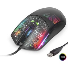 Bin1çeşit Soyut Art Desenli Rgb Oyuncu Mouse 7200 Dpı USB Kablolu