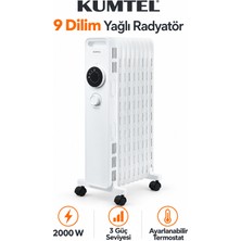 Kumtel 2000 W 9 Dilimli Beyaz Yağlı Radyatör, Ayarlanabilir Termostatlı, 3 Güç Seviyeli
