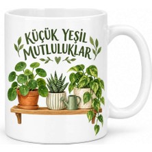Bin1çeşit Küçük Yeşil Mutluluklar Saksı Bitkileri Tasarımlı Porselen Kupa - Model 265