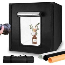 Mııq2 60X60X60 cm LED Işıklı Ürün Fotoğraf Çekim Kabini Seti - Taşınabilir Fotoğraf Stüdyosu Çadırı ve Renkli Fon Panelleri