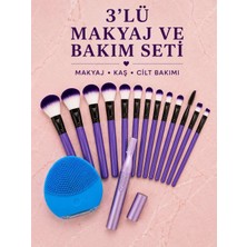 Bin1çeşit 3’lü Makyaj ve Cilt Bakım Seti 12 Parça Makyaj Fırçası Kaş Alma Düzeltme ve Silikon Yüz Temizleme Cihazı