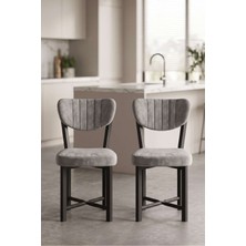 Bin1çeşit Sandalye 2 Adet Baby Face Kumaş Metal Ayak Modern Mutfak Sandalyesi Cafe Balkon Ofis Elma 9810 Gri