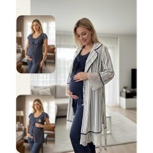 Bone Club  Keten  Penye Hamile Lohusa 3 Lü Pijama Sabahlık Tk