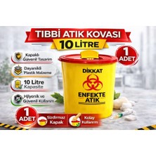 Bin1çeşit Tıbbi Atık Kovası 10 Litre 1 Adet Kapaklı Tıbbi Atık Kutusu Enfekte Atık Kovası