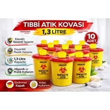 Bin1çeşit Tıbbi Atık Kovası 1,3 Litre 10 Adet Kapaklı Tıbbi Atık Kutusu Enfekte Atık Kovası Seti