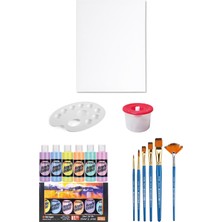 Acuto Akrilik Boya Seti 70 cc 6 Pastel Renk Tuval Seti 35x50 Tuval Boyama Seti Su Kabı Palet