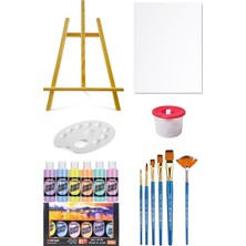 Acuto Akrilik Boya Seti 70 cc 6 Pastel Renk Masaüstü Şövale Seti Tuval Seti 35x50 Boyama Seti