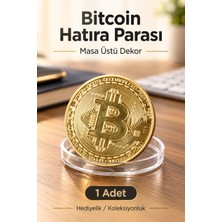Evgereçlerim Altın Renkli Bitcoin Madeni Hatıra Para Şeffaf Kapsül Içinde Biblo Koleksiyon Parası