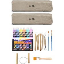 Acuto Beyaz Seramik Hamuru 3 Kg Akrilik Boya Seti Pastel Renk 6lı 70 cc Ebeşuar Seti Seramik Set