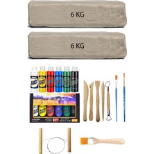 Acuto Beyaz Seramik Hamuru 12 Kg Akrilik Boya Seti Ana Renk 6lı 70 cc Ebeşuar Seti Kil Çamur Set