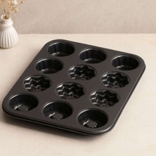 Bin1çeşit 12 Gözlü Metal Muffin Kek Kalıbı - Siyah