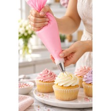 Pembe Krema Sıkma Torbası ve 6 Duy Seti Pasta Süsleme