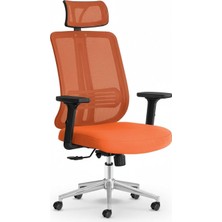 Upstyle Poyraz Başlıklı Fileli Ergonomik Çalışma Koltuğu – Turuncu Krom Koltuk 66×125×65 cm