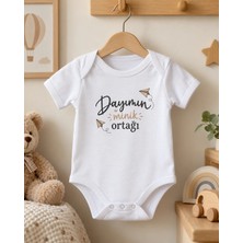 Igigi Collection Igıgı Collection Dayımın Minik Ortağı Yazılı Pamuklu Kısa Kollu Çıtçıtlı Bebek Zıbını