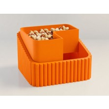 Bin1çeşit 3D Baskı Fıstık Kasesi - Çift Hazneli Kabuk Ayırıcı Sunum Kasesi - Turuncu Turuncu