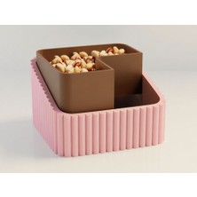 Bin1çeşit 3D Baskı Fıstık Kasesi - Çift Hazneli Kabuk Ayırıcı Sunum Kasesi - Pembe Kahverengi
