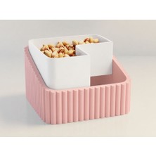 Bin1çeşit 3D Baskı Fıstık Kasesi - Çift Hazneli Kabuk Ayırıcı Sunum Kasesi - Pembe Beyaz