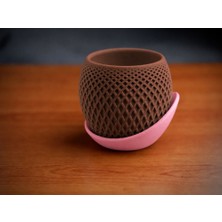 Bin1çeşit 3D Baskı Küre Saksı - Kafes Dokulu Iki Parçalı Dekoratif Saksı - Kahverengi-Pembe