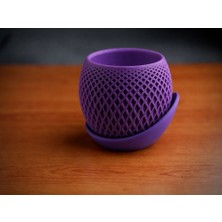 Bin1çeşit 3D Baskı Küre Saksı - Kafes Dokulu Iki Parçalı Dekoratif Saksı - Mor-Mor