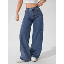 Beeke Lalin Kadın Jeans Salaş Rahat Yüksek Bel Bol Paça Likralı Wide Leg Jean Palazzo Kot Pantolon