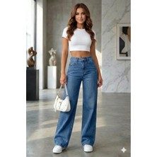 Beeke Kadın Palazzo Salaş Rahat Kesim Likralı Yüksek Bel Jeans Kot Pantolon Yeni Sezon