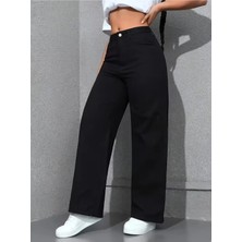 Beeke Kadın Palazzo Salaş Rahat Kesim Likralı Yüksek Bel Jeans Kot Pantolon Yeni Sezon